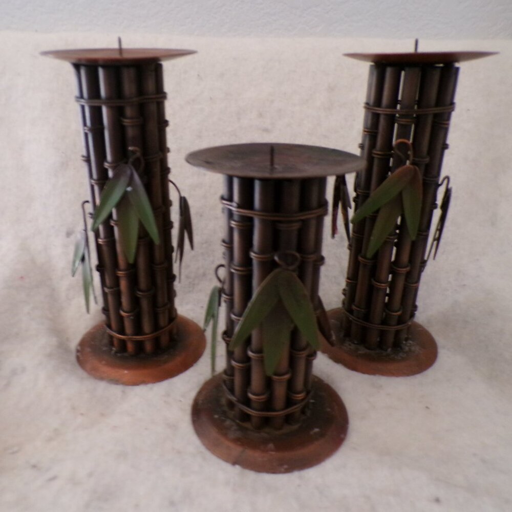 3 Sheridan Bamboo Collection Pillar Candle Holders
